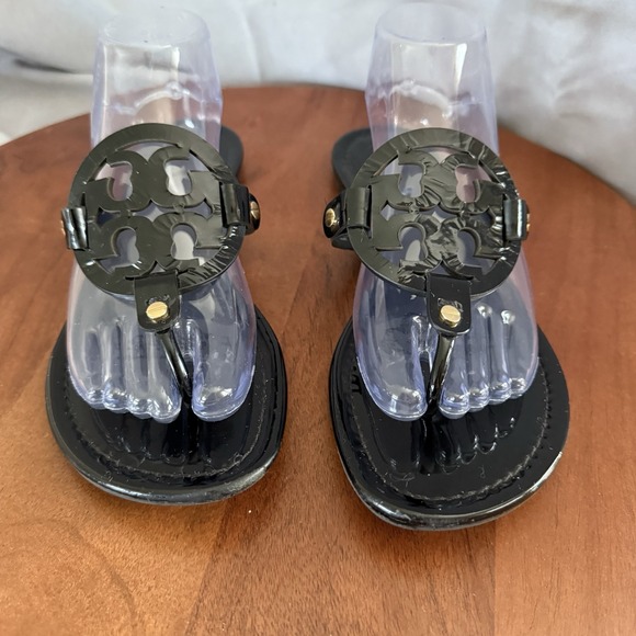 Tory Burch Women's Miller Sandal Flip Flops Black Patent  Size 10 Iconic Classic - Picture 1 of 12